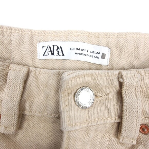 ZARA 90s Mom High Rise Tapered Ankle Cropped Jeans Womens 2 Beige Cream Denim - Picture 2 of 9